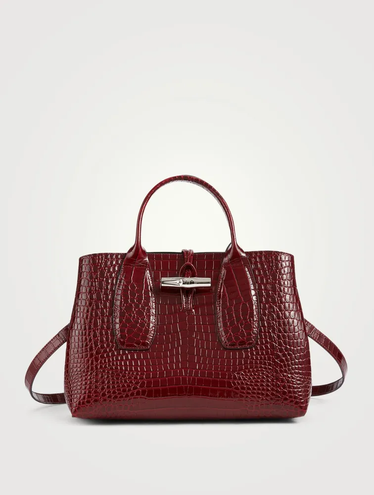 Medium Roseau Croc-Embossed Leather Top Handle Bag