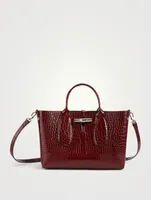 Medium Roseau Croc-Embossed Leather Top Handle Bag