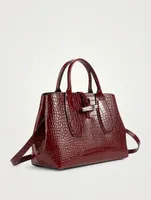 Medium Roseau Croc-Embossed Leather Top Handle Bag