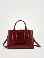 Medium Roseau Croc-Embossed Leather Top Handle Bag