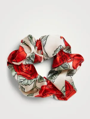 Silk Stretch Satin Scrunchie In Floral Print