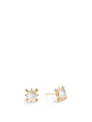 Dew Drop Gold Marine Stud Earrings With Moonstone