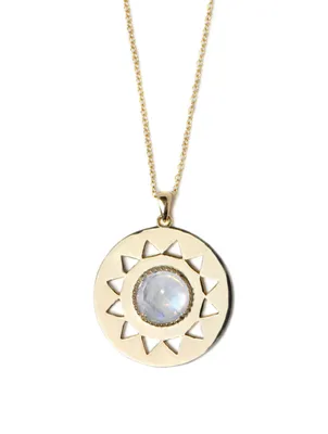 Aztec 14K Gold Mayan Cabochon Medallion With Moonstone