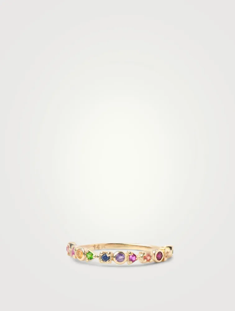 Cléo Gold Geometric Stackable Ring With Multicolour Stones