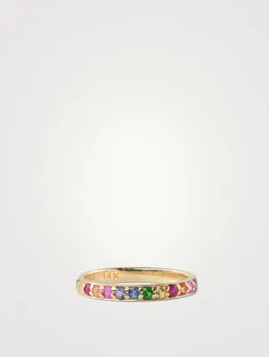 Cléo Gold Geometric Half Eternity Ring With Multicolour Stones