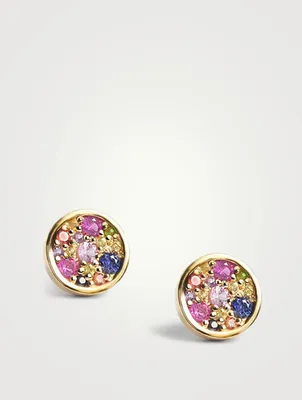 Round Cléo Gold Stud Earrings With Multicolour Stones