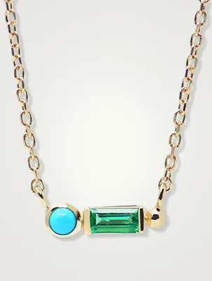 Cléo 14K Gold Baguette Necklace With Emerald In Turquoise