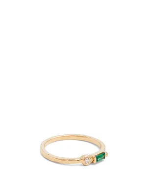 Cléo Gold Baguette Stackable Ring With Emerald And Diamond