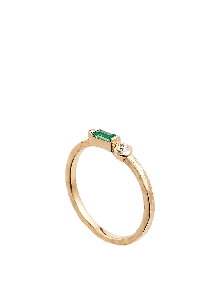 Cléo Gold Baguette Stackable Ring With Emerald And Diamond