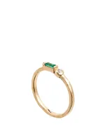 Cléo Gold Baguette Stackable Ring With Emerald And Diamond