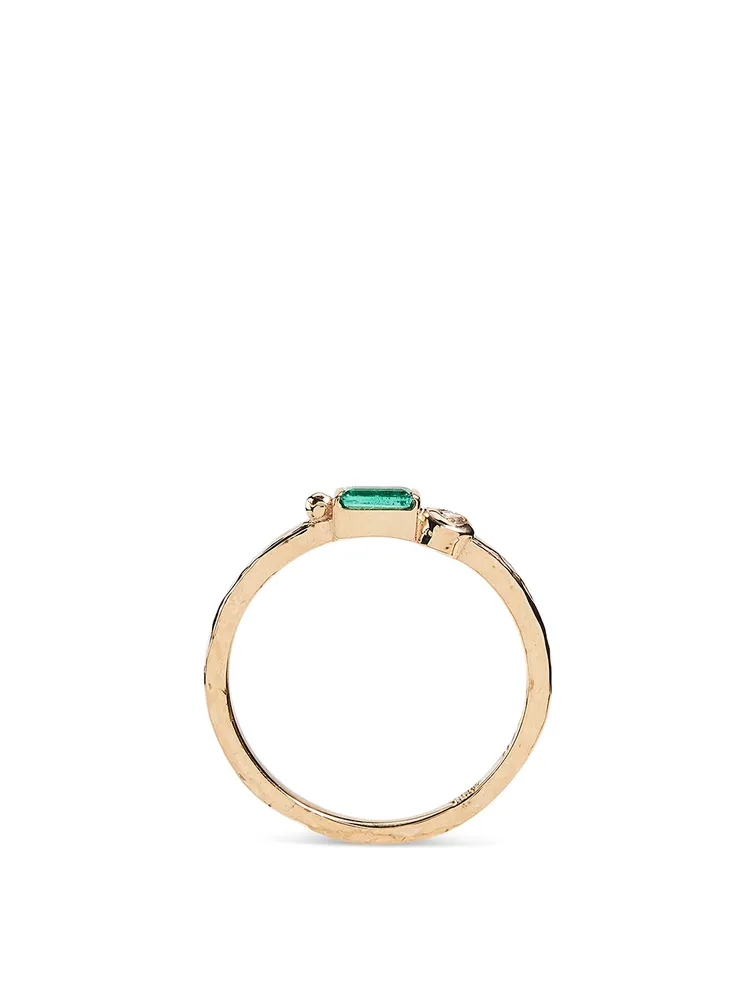 Cléo Gold Baguette Stackable Ring With Emerald And Diamond
