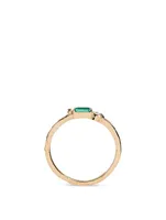 Cléo Gold Baguette Stackable Ring With Emerald And Diamond