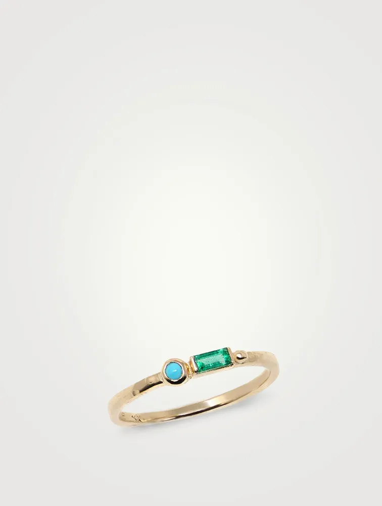 Cléo Gold Stackable Ring With Emerald And Turquoise