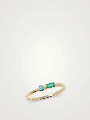 Cléo Gold Stackable Ring With Emerald And Turquoise