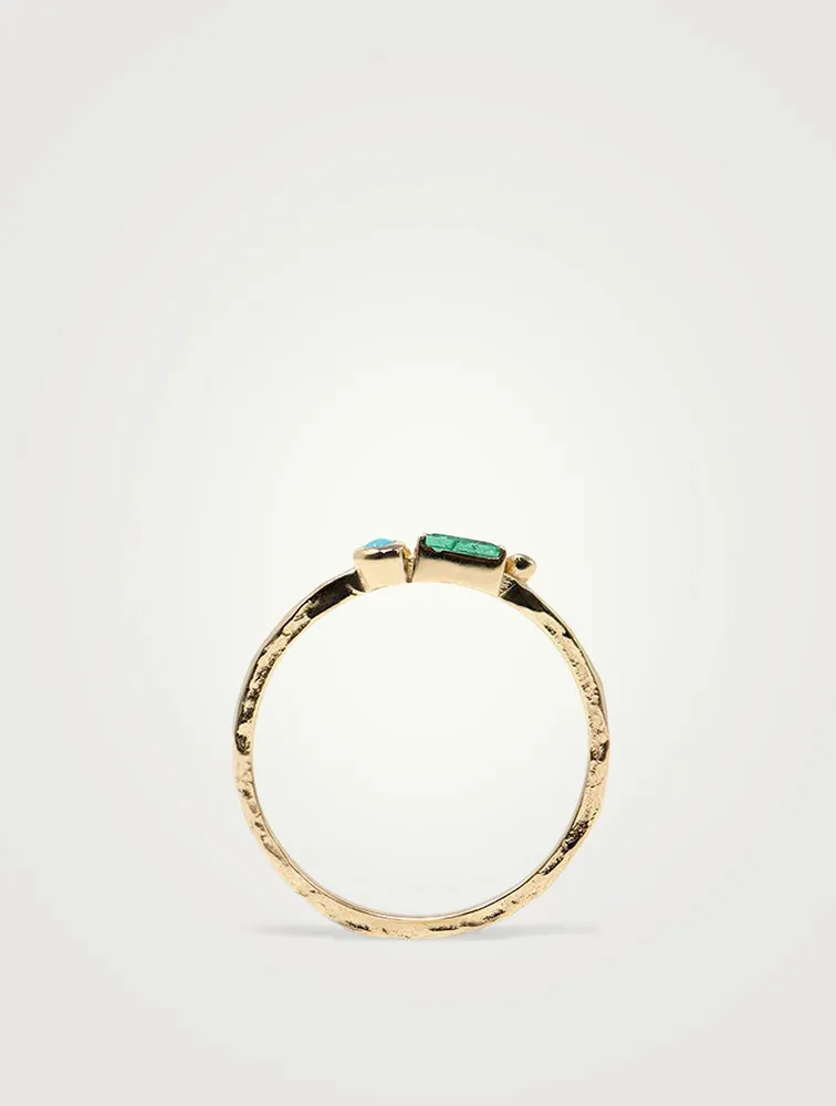 Cléo Gold Stackable Ring With Emerald And Turquoise