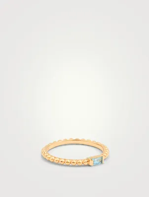 Dew Drop 14K Gold Baguette Stackable Ring With Blue Topaz
