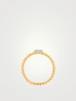 Dew Drop 14K Gold Baguette Stackable Ring With Blue Topaz