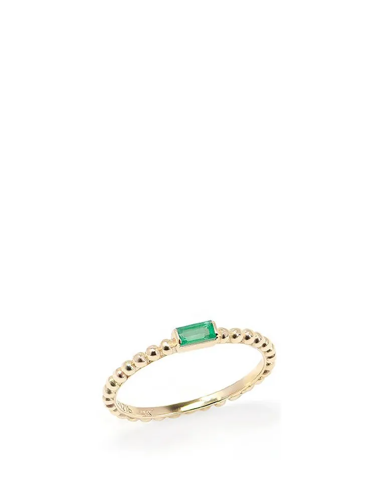 Dew Drop Baguette Stackable Ring With Emerald