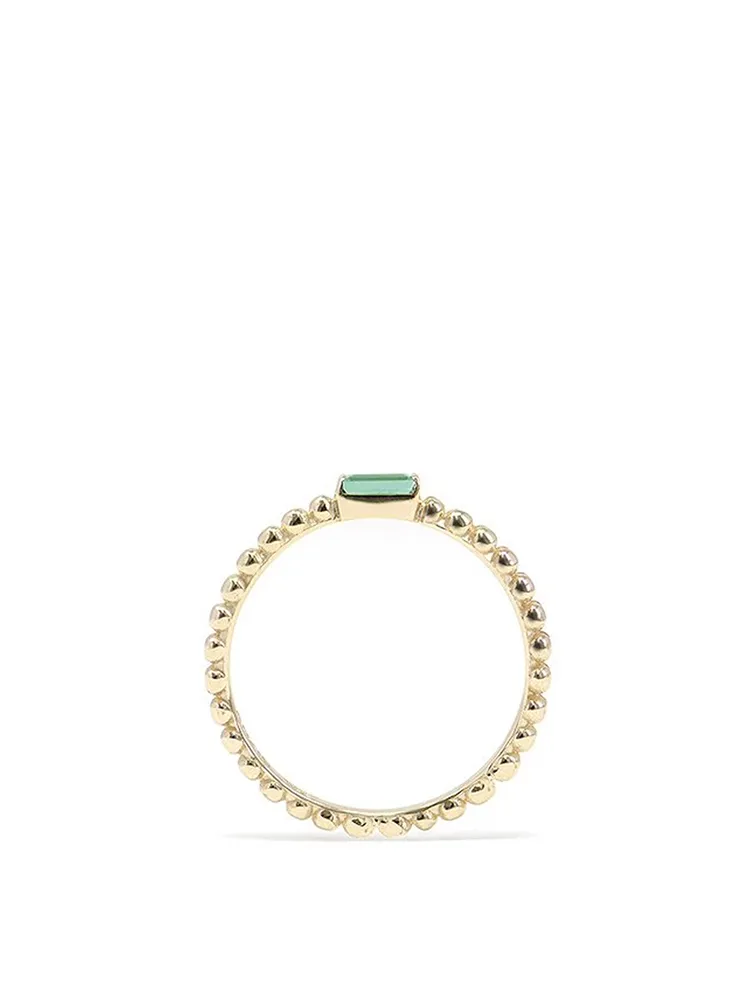 Dew Drop Baguette Stackable Ring With Emerald