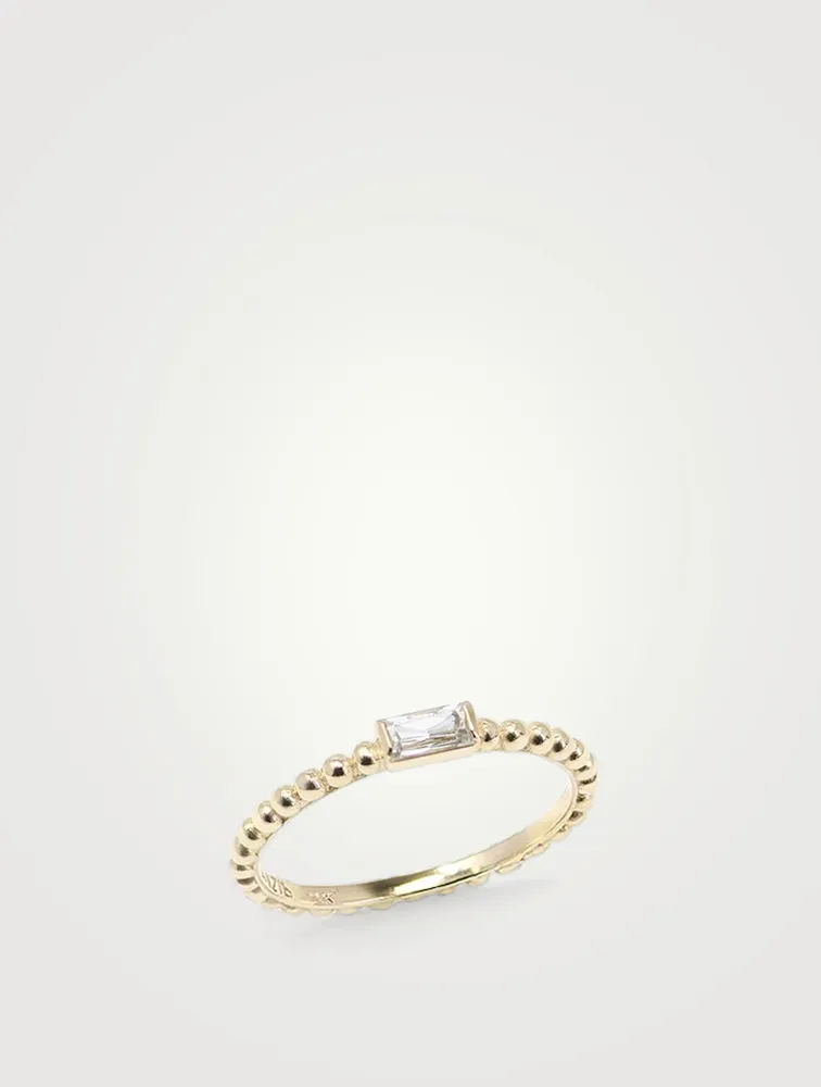 Dew Drop Baguette Stackable Ring With White Topaz