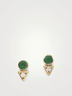 Cléo Deco Gold Stud Earrings With Diamonds And Emeralds