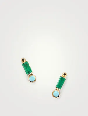 Cléo Gold Stud Earrings With Emerald And Turquoise
