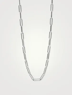Starburst Silver Paper Clip Chain Convertible Mask Chain Necklace With White Topaz