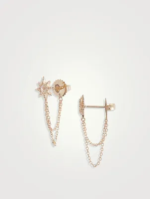 Micro Aztec Gold Starburst Chain Earrings With White Topaz