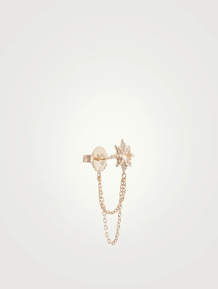 Micro Aztec Gold Starburst Chain Earrings With White Topaz