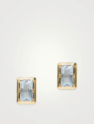 Classique Melia Gold Carré Stud Earrings With Blue Topaz