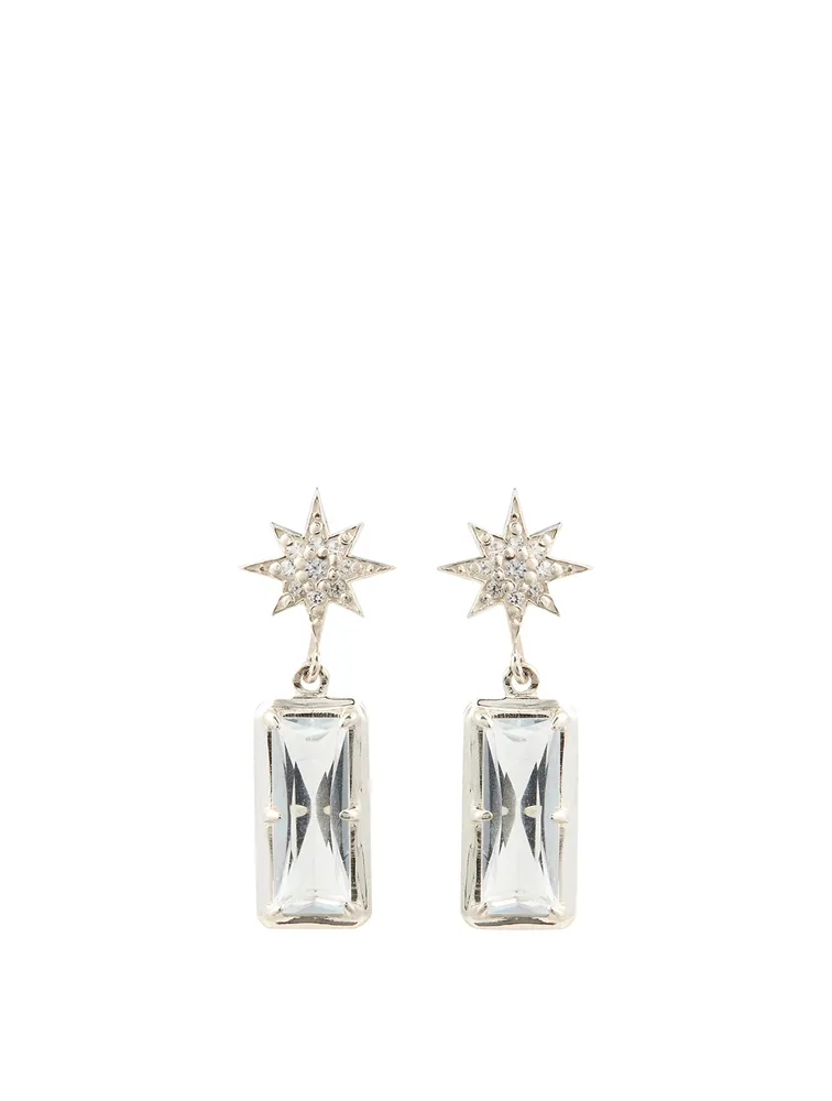 Aztec Silver Starburst Earrings With White Topaz And Sapphire