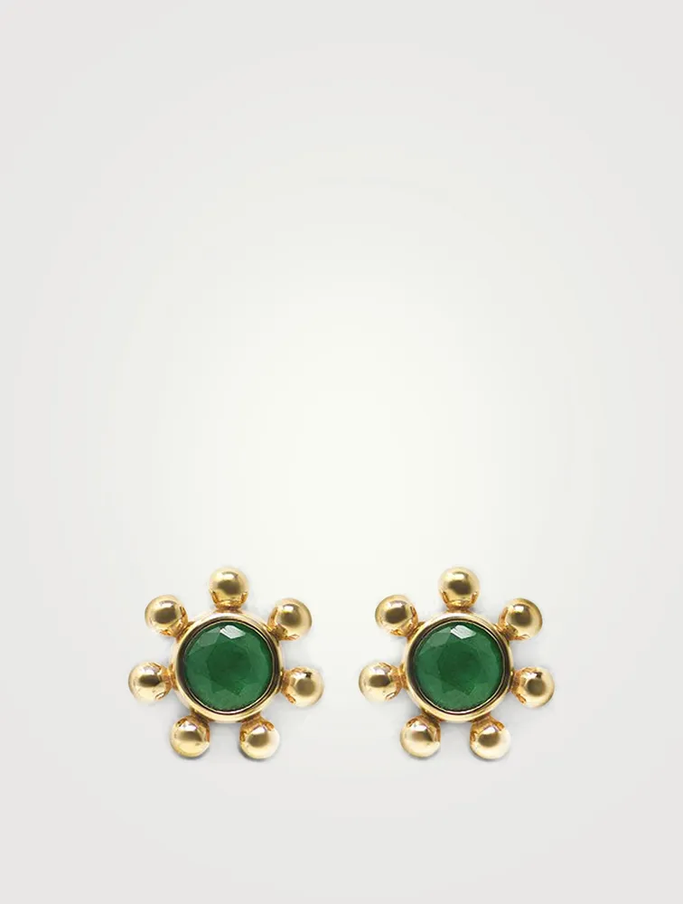 Mini Dew Drop Gold Marine Stud Earrings With Emerald