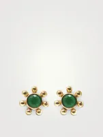 Mini Dew Drop Gold Marine Stud Earrings With Emerald