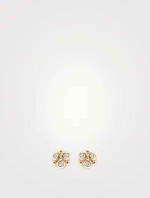 Dew Drop Gold Mini Fleur Earrings With Diamonds