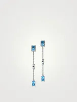 Dew Drop Silver Carré Linear Earrings With Blue Topaz