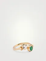 Dew Drop 14K Gold Marine Crossover Ring With Emerald And White Topaz