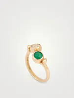 Dew Drop 14K Gold Marine Crossover Ring With Emerald And White Topaz