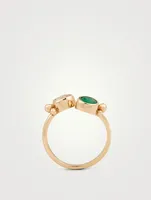 Dew Drop 14K Gold Marine Crossover Ring With Emerald And White Topaz
