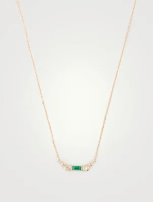Cléo Mini 14K Gold Bar Necklace With Emerald And Diamonds