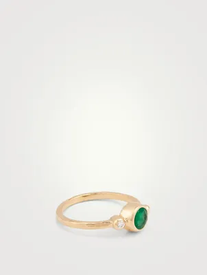 Cléo 14K Gold Round Stackable Ring With Emerald And Diamond