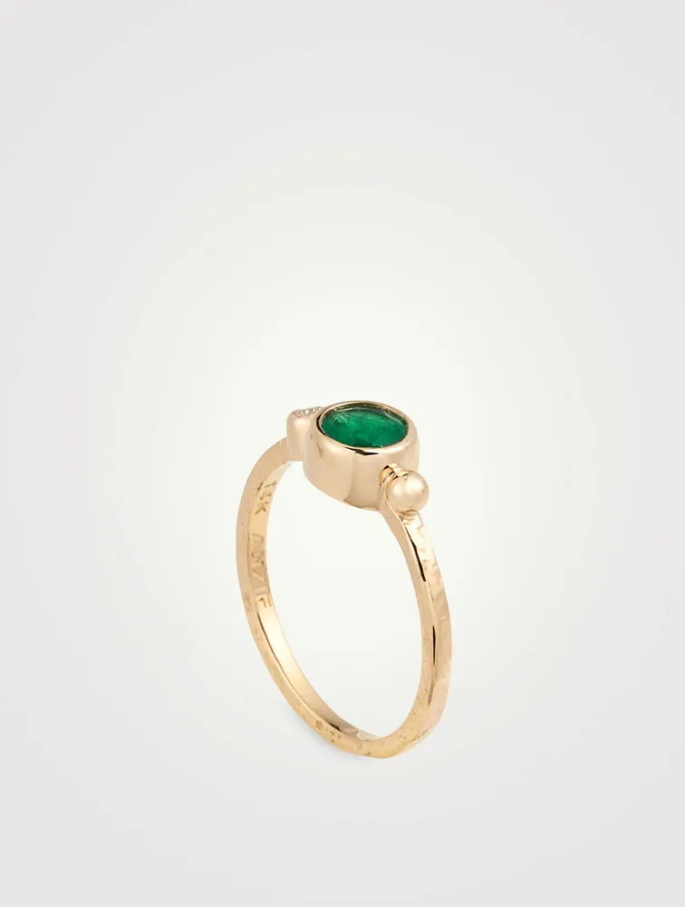 Cléo 14K Gold Round Stackable Ring With Emerald And Diamond