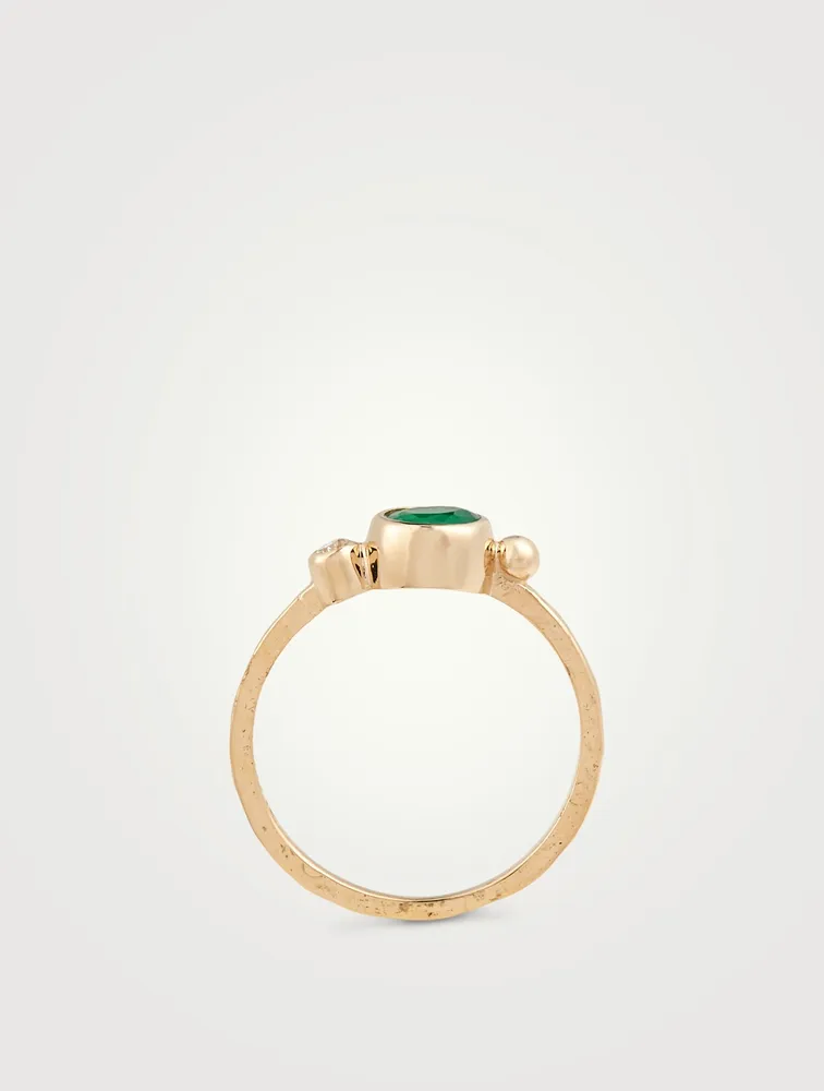 Cléo 14K Gold Round Stackable Ring With Emerald And Diamond