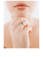 Cléo 14K Gold Round Stackable Ring With Emerald And Diamond