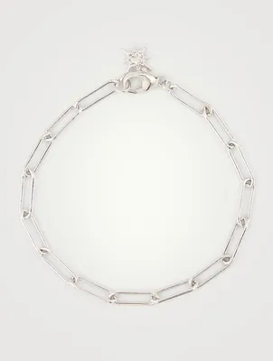 Starburst Silver Paper Clip Chain Bracelet With White Topaz