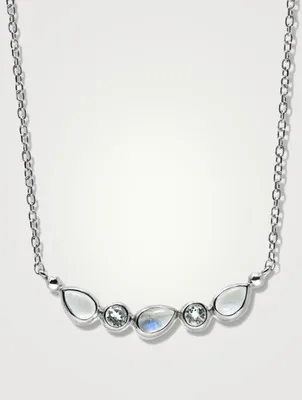 Mini Classique Curved Bar Necklace With Moonstone And White Topaz