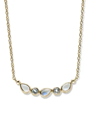 Mini Classique 14K Gold Curved Bar Necklace With Moonstone And White Topaz