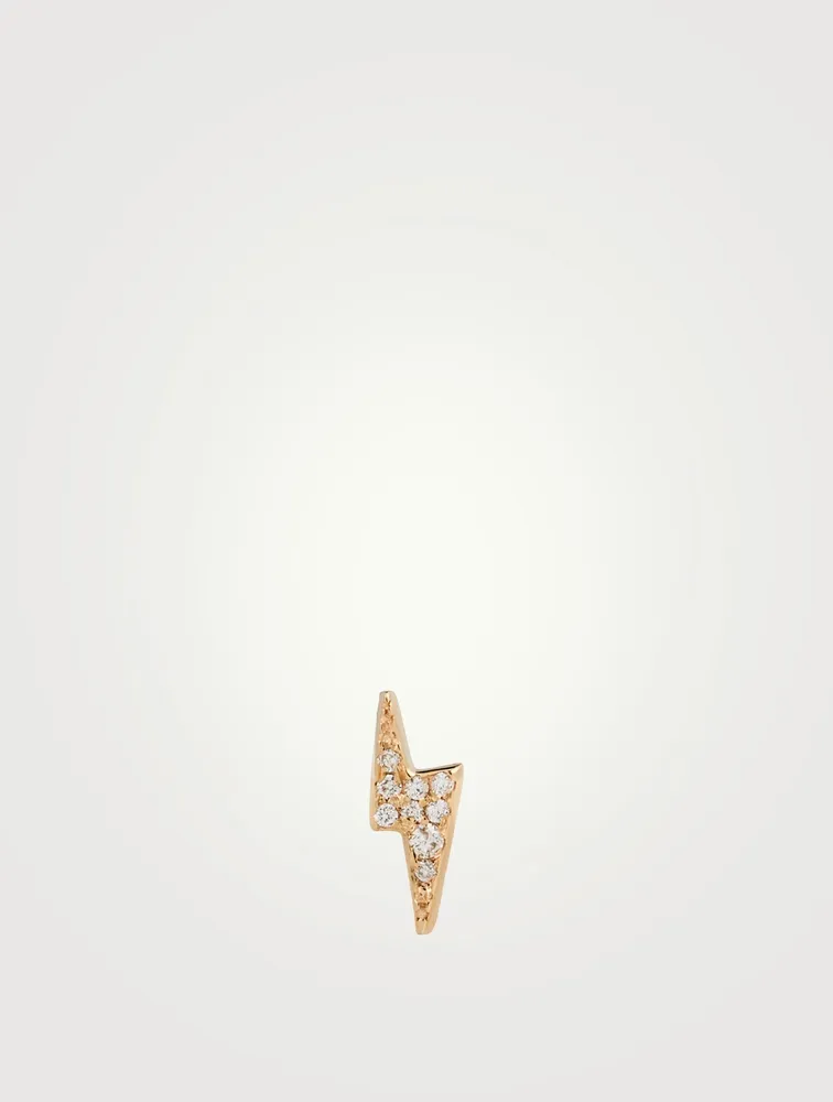 Aztec 14K Gold Lightning Bolt Stud Earring With Diamonds