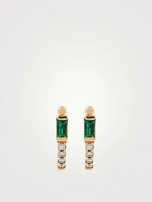 Cléo Half 14K Gold Hoop Earrings With Emerald And Diamonds