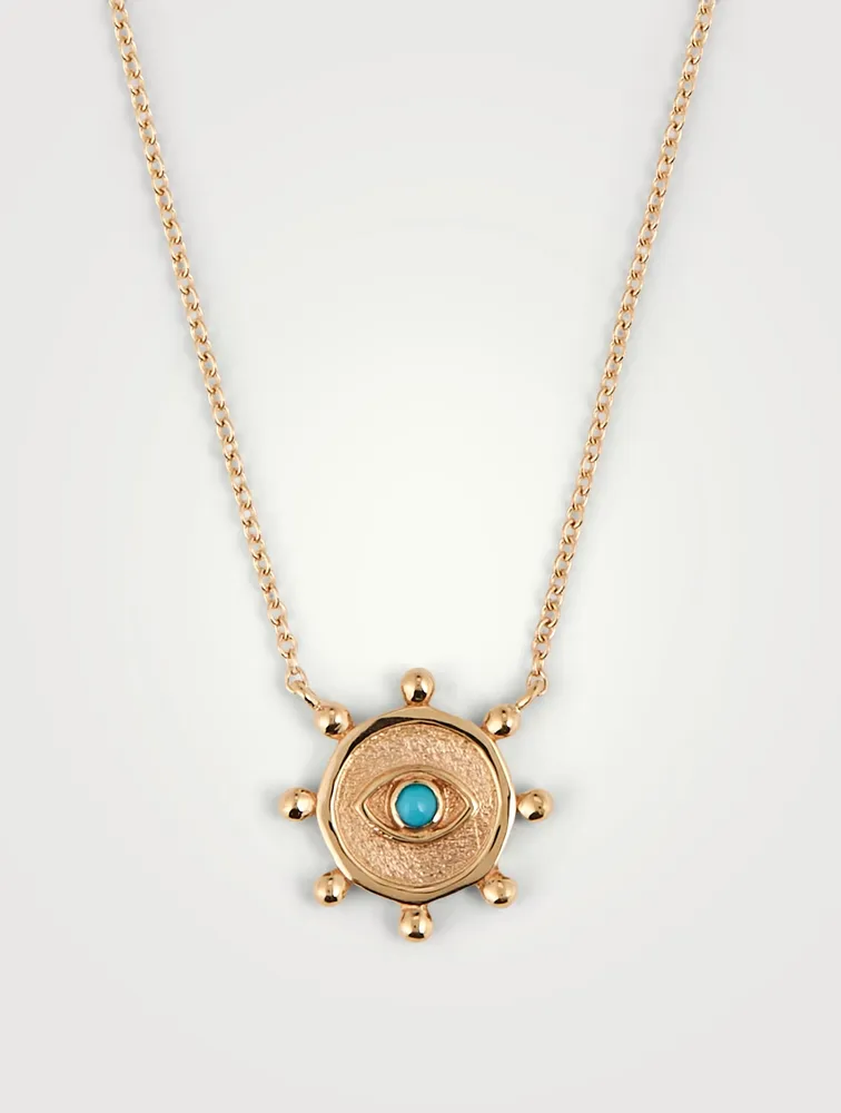 Dew Drop 14K Gold Marine Evil Eye Pendant Necklace With Turquoise