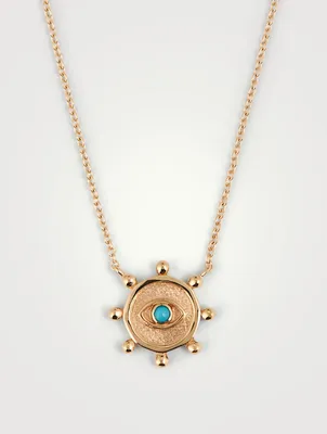 Dew Drop 14K Gold Marine Evil Eye Pendant Necklace With Turquoise